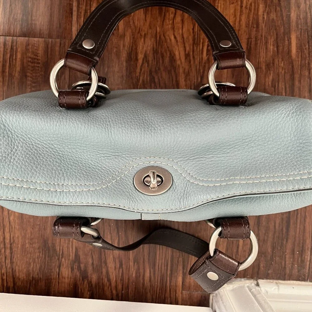 COACH ~ Blue/Brown F12334 Pebble Leather Chelsea Satchel w/ Silver Hardware - Picture 7 of 14